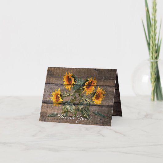 Rustikales Stallholz Sonnenblumen Dankeskarte (Vorderseite)