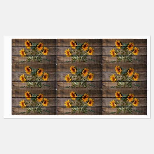 Rustikales Stallholz Sonnenblumen Etiketten (Blatt)