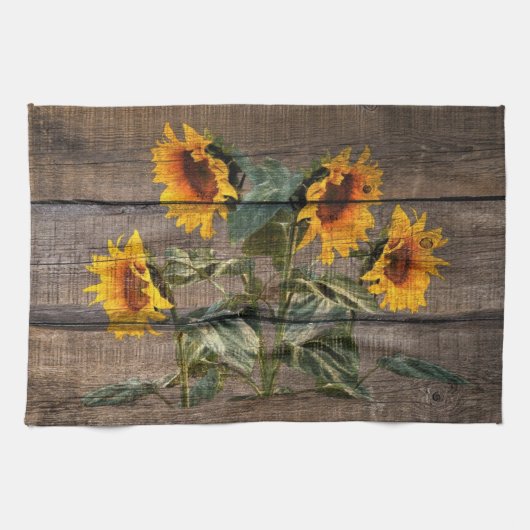 Rustikales Stallholz Sonnenblumen Geschirrtuch (Horizontal)