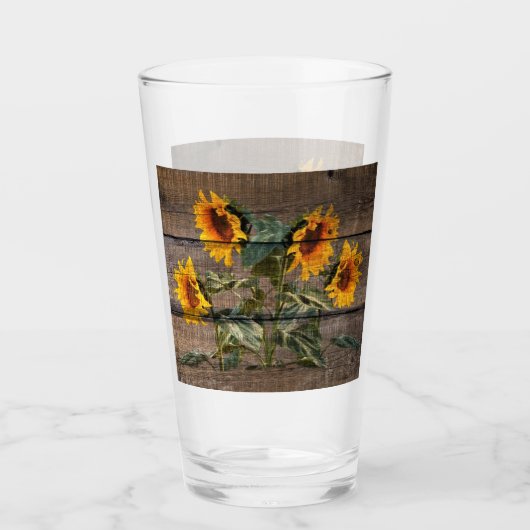 Rustikales Stallholz Sonnenblumen Glas (Vorderseite)
