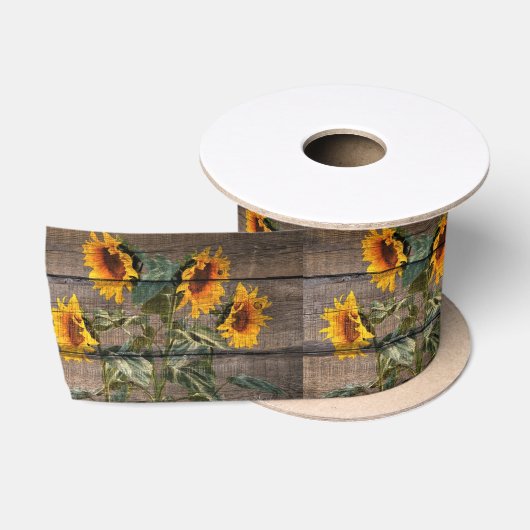 Rustikales Stallholz Sonnenblumen Satinband (Spule)