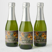 Rustikales Stallholz Sonnenblumen Schaumweinetikett (Flaschen)