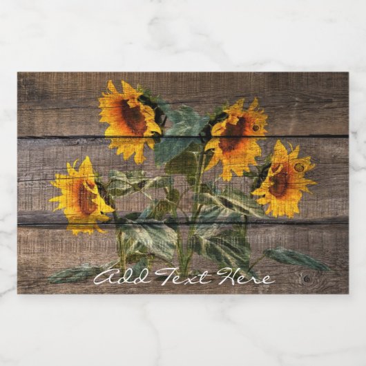 Rustikales Stallholz Sonnenblumen Schaumweinetikett (Einzelnes Label)