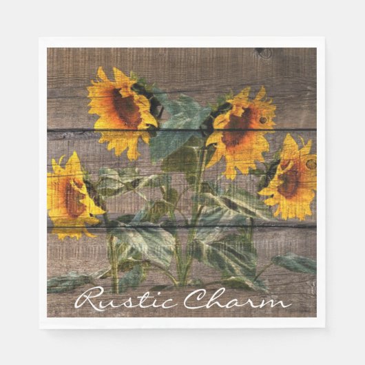 Rustikales Stallholz Sonnenblumen Serviette (Vorderseite)