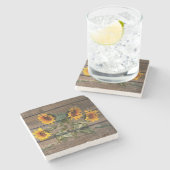 Rustikales Stallholz Sonnenblumen Steinuntersetzer (Seitenansicht)