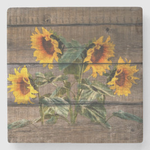 Rustikales Stallholz Sonnenblumen Steinuntersetzer