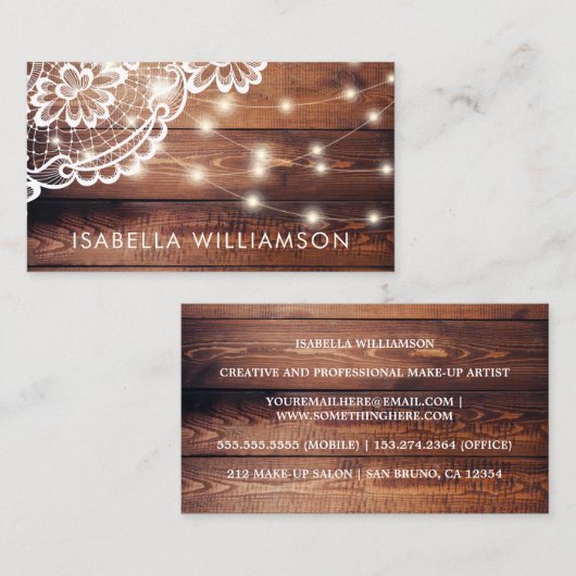 Rustikales Stallholz-Spitzen und Streichlichter Visitenkarte (Vorne/Hinten)