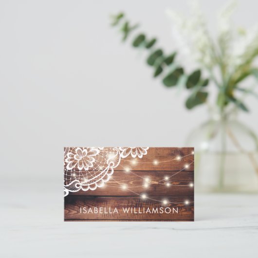 Rustikales Stallholz-Spitzen und Streichlichter Visitenkarte (Stehend Vorderseite)