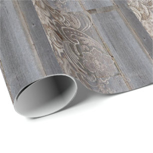 Rustikales Stallholz Spitzenplatz Western Hochzeit Geschenkpapier