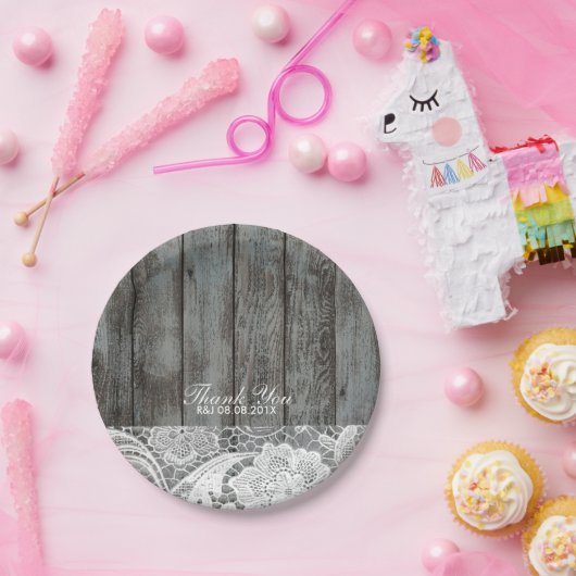 Rustikales Stallholz Spitzenplatz Western Hochzeit Pappteller (Party)