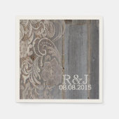 Rustikales Stallholz Spitzenplatz Western Hochzeit Serviette (Vorderseite)