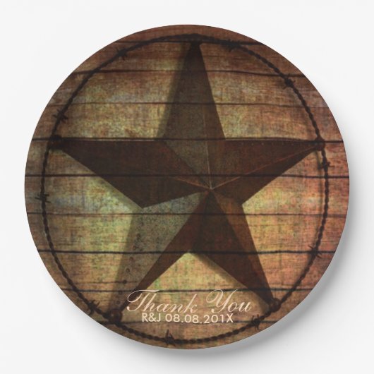 rustikales Stallholz Texas Star Western Gastgesche Pappteller (Vorderseite)