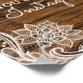 Rustikales Stallholz und Spitzen-Hochzeitszeichen Poster (Ecke)