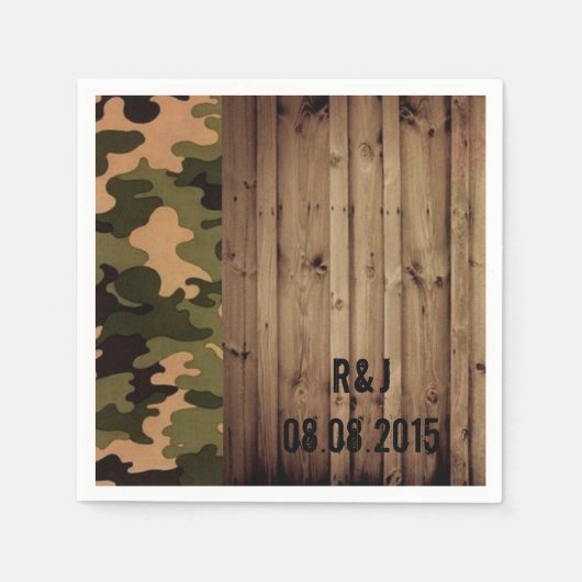 Rustikales Stallholz Western Camouflage Hochzeit Serviette (Vorderseite)