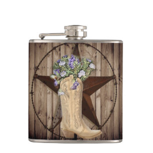 Rustikales Stallholz Wildblume Cowboy Western Star Flachmann