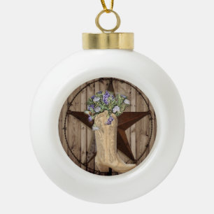 rustikales Stallholz Wildblume Cowboy Western Star Keramik Kugel-Ornament