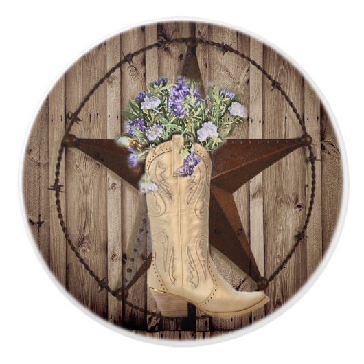 Rustikales Stallholz Wildblume Cowboy Western Star Keramikknauf (Vorderseite)
