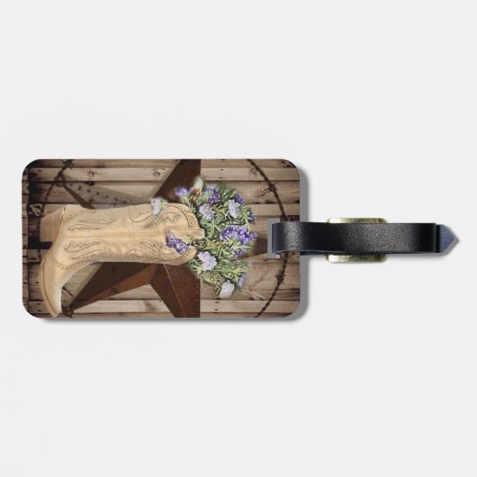 rustikales Stallholz Wildblume Western Cowboy Gepäckanhänger (Rückseite horizontal)