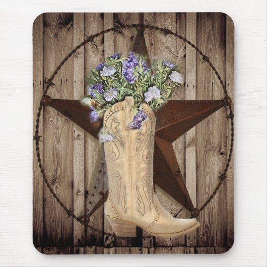 rustikales Stallholz Wildblume Western Cowboy Mousepad (Vorne)