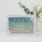 Rustikales Starfish Wood Gerahmt Beach Wedding UAW RSVP Karte (Stehend Vorderseite)