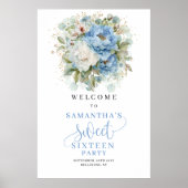 Rustikales Staubblaues Blumen-Willkommensschild zu Poster (Vorne)