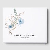 rustikales staubiges Blau Aquarell-Blumenstrauß Gästebuch (Rückseite)