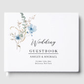 rustikales staubiges Blau Aquarell-Blumenstrauß Gästebuch (Vorderseite)
