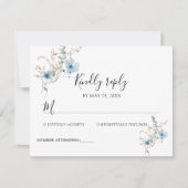 rustikales staubiges Blaut Wasserfarben-Blumenbouq RSVP Karte (Vorderseite)