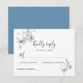rustikales staubiges Blaut Wasserfarben-Blumenbouq RSVP Karte (Vorne/Hinten)