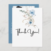 rustikales staubiges Blaut Wasserfarben-Blumenstra Dankeskarte (Vorne/Hinten)