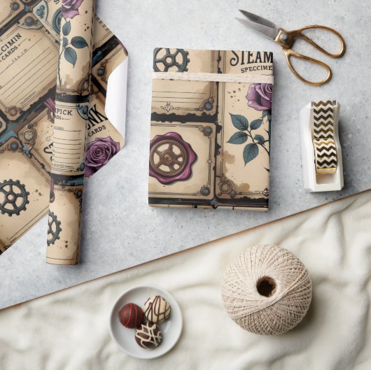 Rustikales Steampunk-Rose-Wrapping Paper Geschenkpapier (Kunsthandwerk)