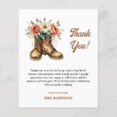 Rustikales Stiefel & Brautparty Danke Karte (Vorderseite)