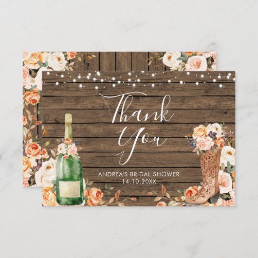 Rustikales Stiefel & Brautparty Danke Karte (Vorne/Hinten)