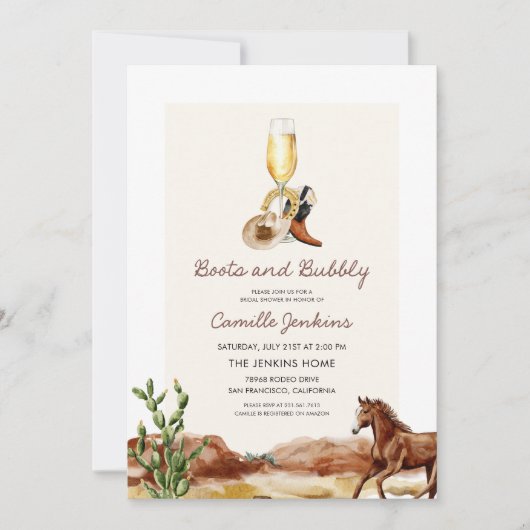 Rustikales Stiefel und bubbly Country Brautparty Einladung (Vorderseite)