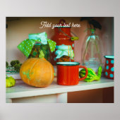 Rustikales Stillleben mit einem Kürbis und einer r Poster (Vorne)