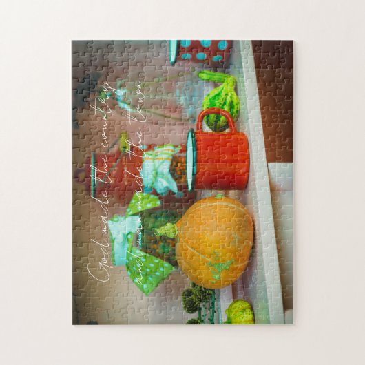 Rustikales Stillleben mit einem Kürbis und einer r Puzzle (Vertikal)