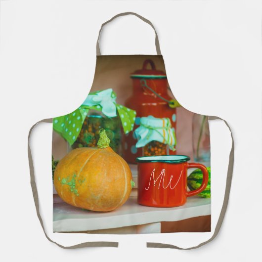 Rustikales Stillleben mit einem Kürbis und einer r Schürze (Vorderseite)