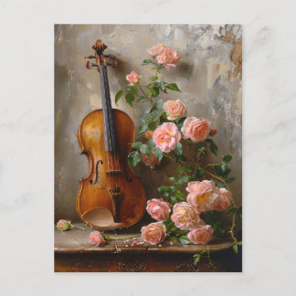 Rustikales Stillleben mit Vintager Violine Postkarte