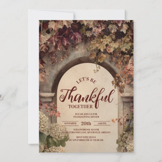 Rustikales Stone Arch Erntedank Dinner Einladung (Vorderseite)