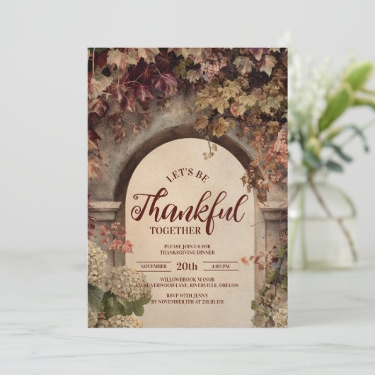 Rustikales Stone Arch Erntedank Dinner Einladung (Stehend Vorderseite)