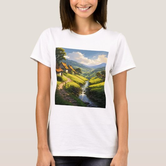 Rustikales Stone Houses Village T-Shirt (Vorderseite)