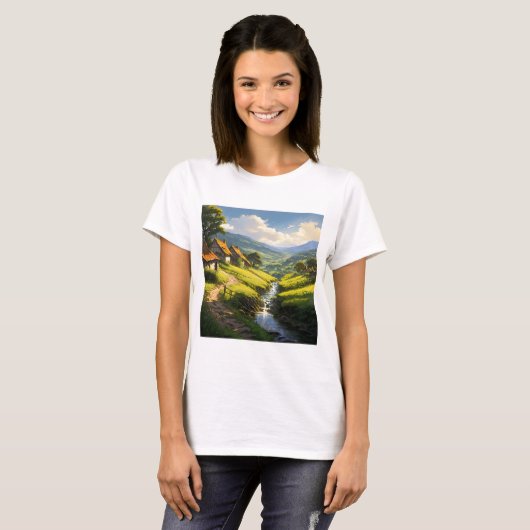Rustikales Stone Houses Village T-Shirt (Vorne ganz)