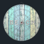 Rustikales Strand-Treibholz Dartscheibe<br><div class="desc">Der Ozean nennt! Sitzen Sie zurück, entspannen Sie sich und glauben Sie die coole Seebrise auf Ihrer Haut. Nehmen Sie einen tiefen Atem und vergessen Sie Ihre Probleme. Die sind die Bilder, die diese rustikale Küstengrafik inspirierten. Das Wort "Strand" wird im Seetreibholz geätzt, das in den Farben von hellblauem, von...</div>