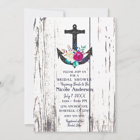 Rustikales Strandanchor und feines Brautparty Einladung (Vorderseite)