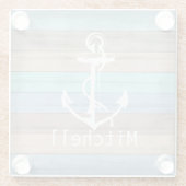 Rustikales Strandholz Nautical Stripes & Anchor Glasuntersetzer (Rückseite)