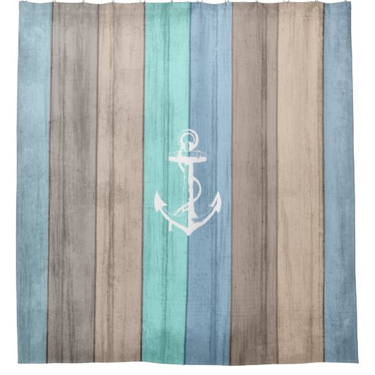 Rustikales Strandholz, Wasserpfeifen und Anker Duschvorhang (Vorderseite)