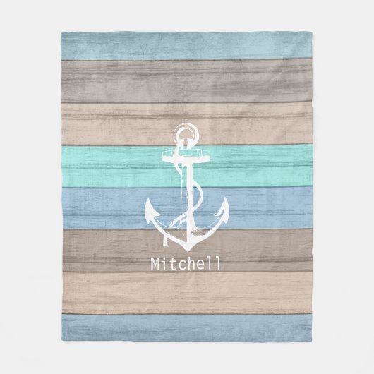 Rustikales Strandholz, Wasserpfeifen und Anker Fleecedecke (Vorderseite)