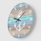 Rustikales Strandholz, Wasserpfeifen und Anker Große Wanduhr (Winkel)