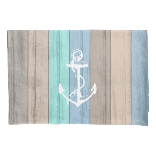 Rustikales Strandholz, Wasserpfeifen und Anker Kissenbezug (Vorderseite-Links)