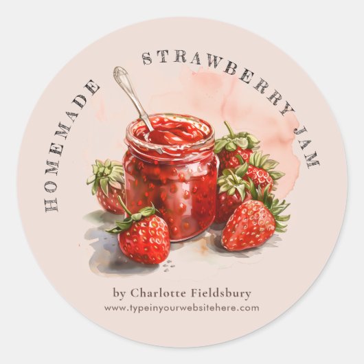 Rustikales Strawberry Jam Jar Canning Label Runder Aufkleber (Vorderseite)